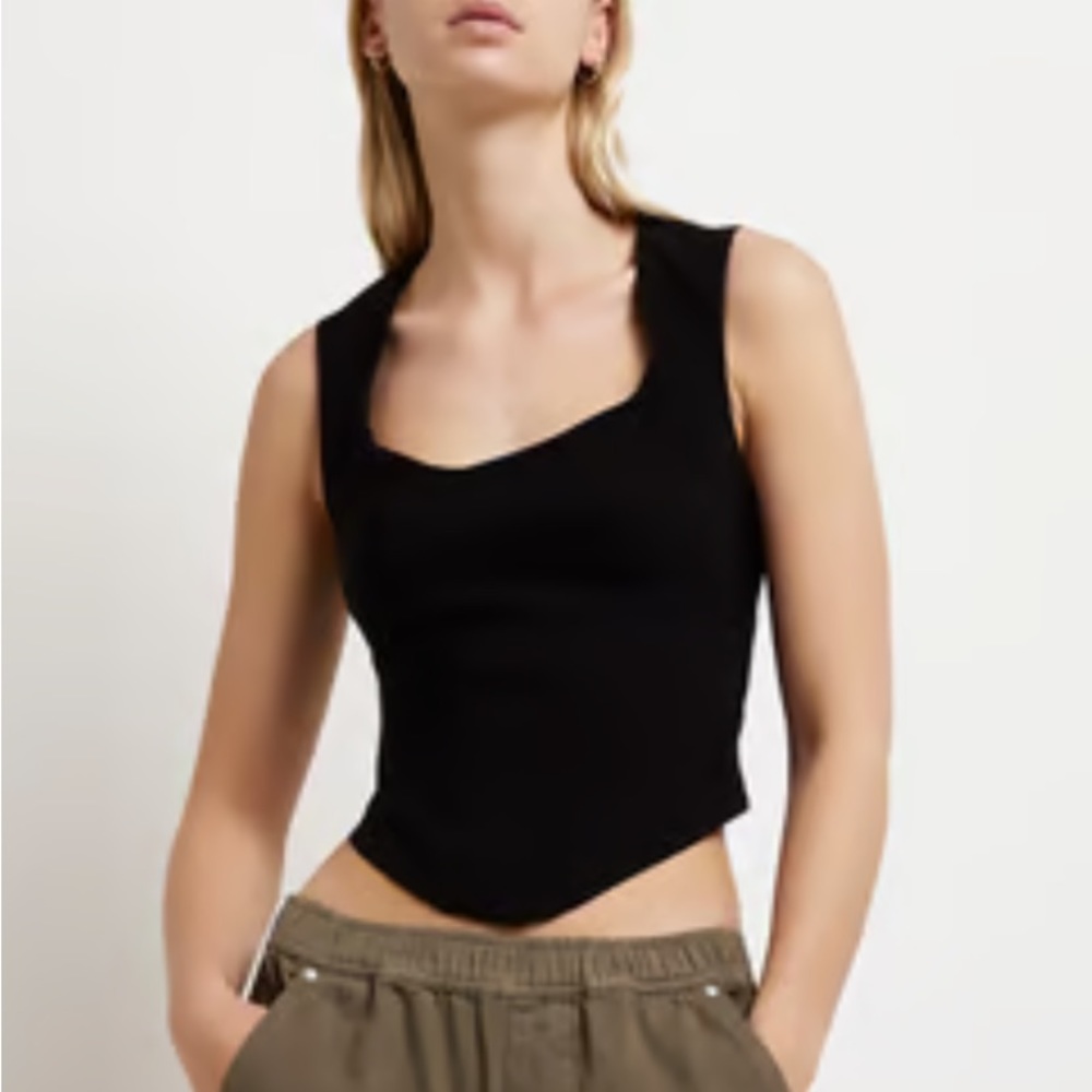 NWT River Island Fitted Black Corset Top in Black Size 10 Nordstrom